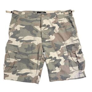 Brandit Camo BDU Ripstop Cargo Shorts in XXL Adjustable Waist Button Fly